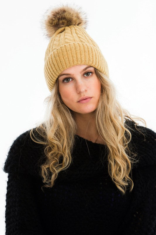 warm knit single pom hat