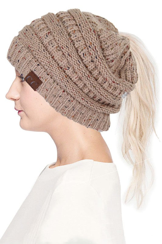 coffee colour ponytail winter hat