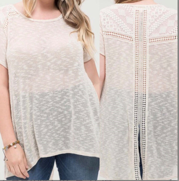 plus size laced detail short sleeve top