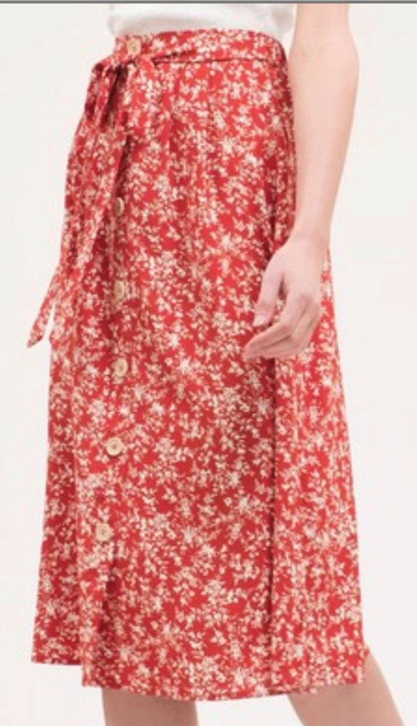 plus size red floral knee length skirt
