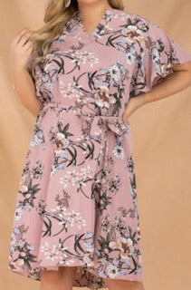 plus size blush floral print knee length dress
