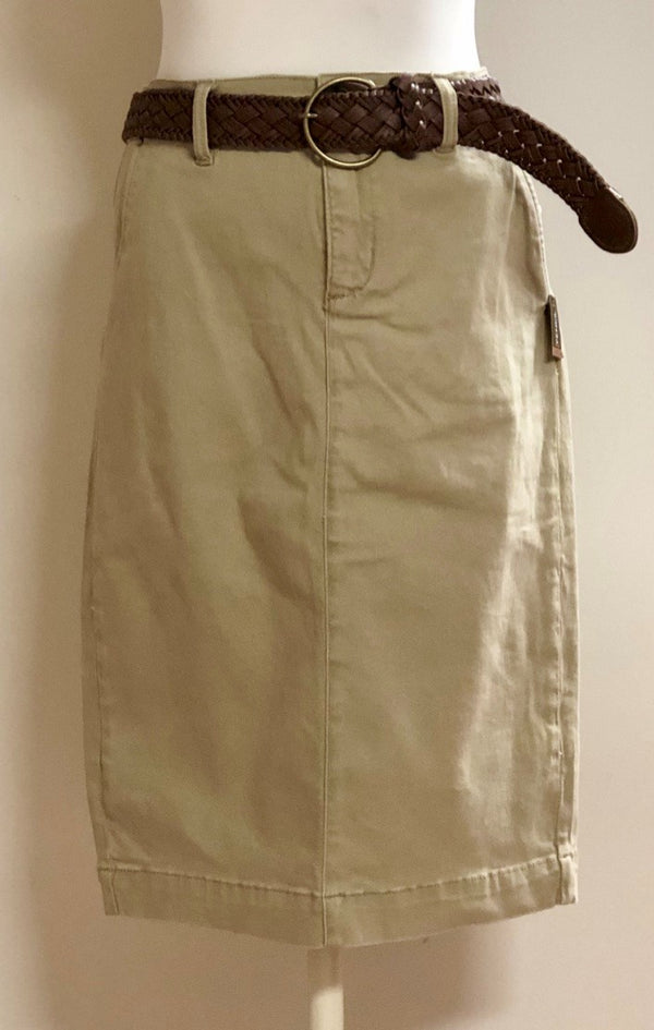 khaki denim skirt with belt and 5 pockets